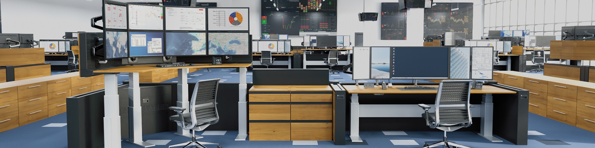 关键任务控制中心的可调式指挥控制台 