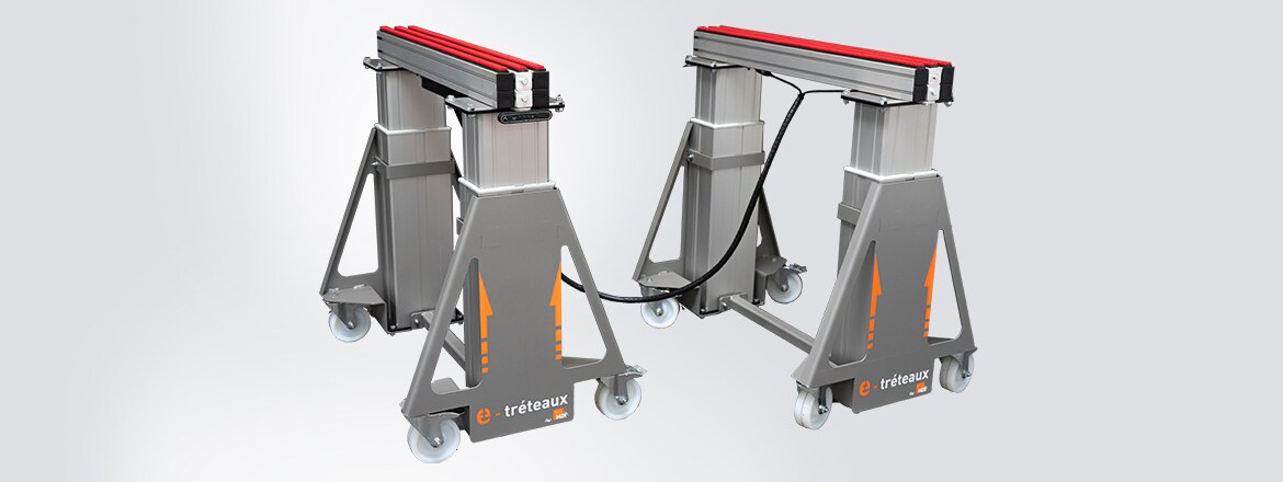 MZR 的电动工作支架 e-tréteaux 配有 4 个坚固的 LINAK® DL2 电动升降柱。