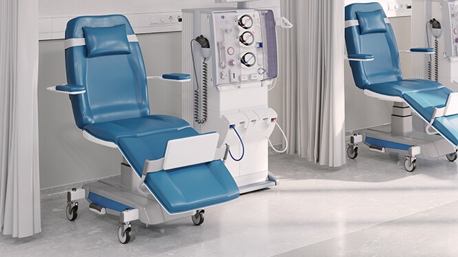 Fauteuil de dialyse équipé de vérins électriques linéaires LINAK pour hôpitaux