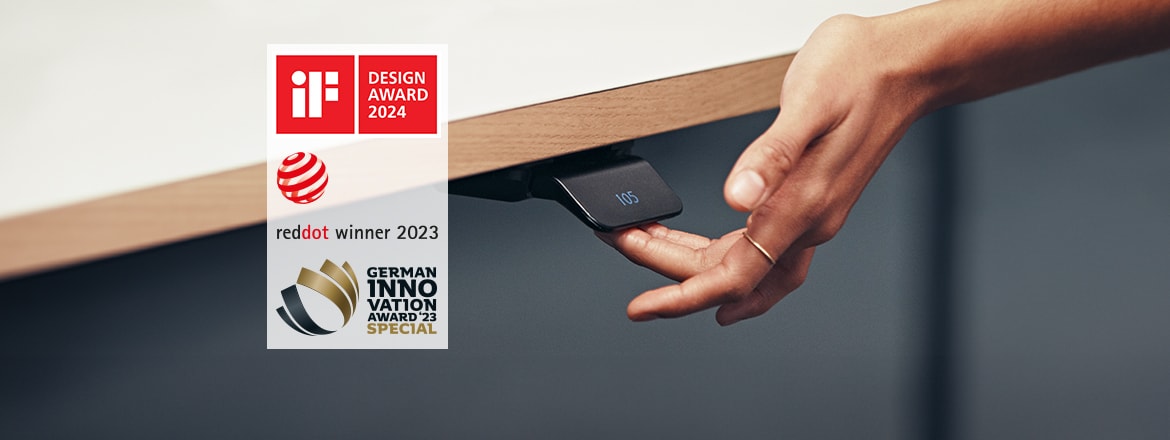 荣获设计奖的 LINAK DPI 控制器：红点标志、iF Design Award 和 German Innovation Award