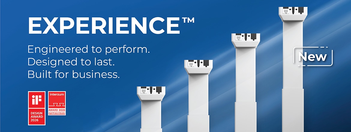 EXPERIENCE 电动升降柱系列。Interzum 高品质产品奖。