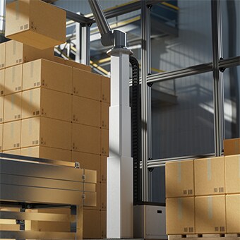 LINAK® 电动升降柱：ELEVATE™ 用于黑暗生产环境的协作机器人堆垛机