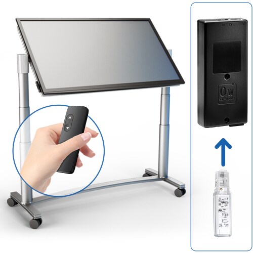 将适配器和控制盒相结合，并与 BP10 遥控器无线连接，便于调节监视器支架的高度。