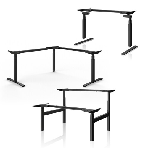 桌架 1 的全套升降桌桌架选项：双腿、三腿和工作台升降桌系统