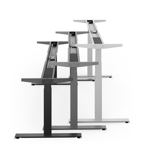 白色、灰色和黑色 T 型升降桌桌架