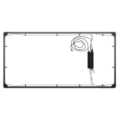 桌架俯视图，带有控制盒和整齐的线缆