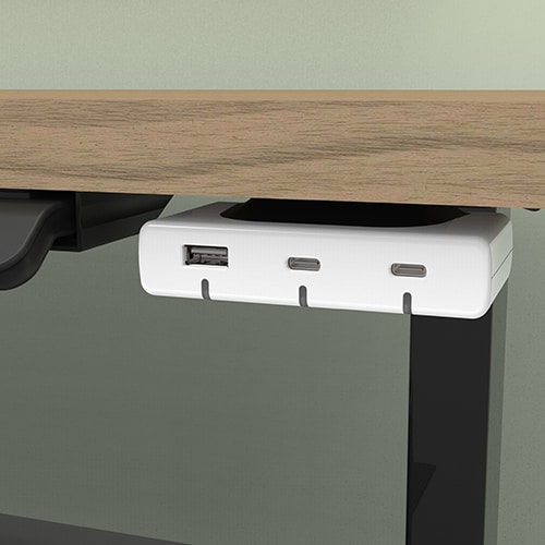 Desk2Device USB 充电器装在升降桌下方 DPG 桌面板旁边