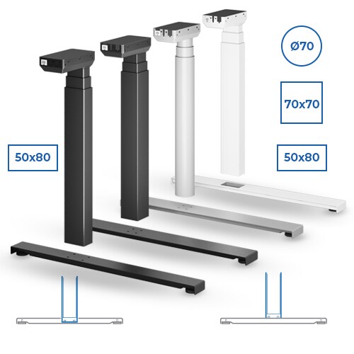 桌脚和升降柱用于升降柱的顶部安装和嵌入式安装。 