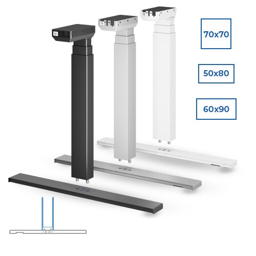 各种形状的 LINAK 升降柱卡入式桌脚。 