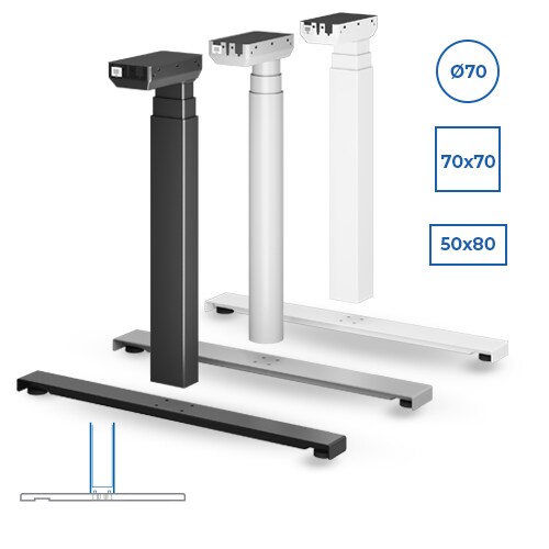 用于 T 形升降桌的 LINAK 升降柱用顶部安装桌脚。
