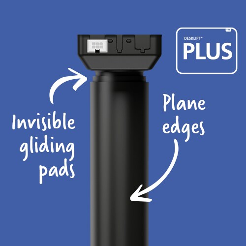 配有平边和隐蔽滑垫的 LINAK DL11 IC PLUS 黑色圆形电动升降柱。