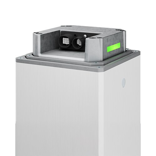 LINAK® LC3 IC 工业用电动升降柱上部的特写。