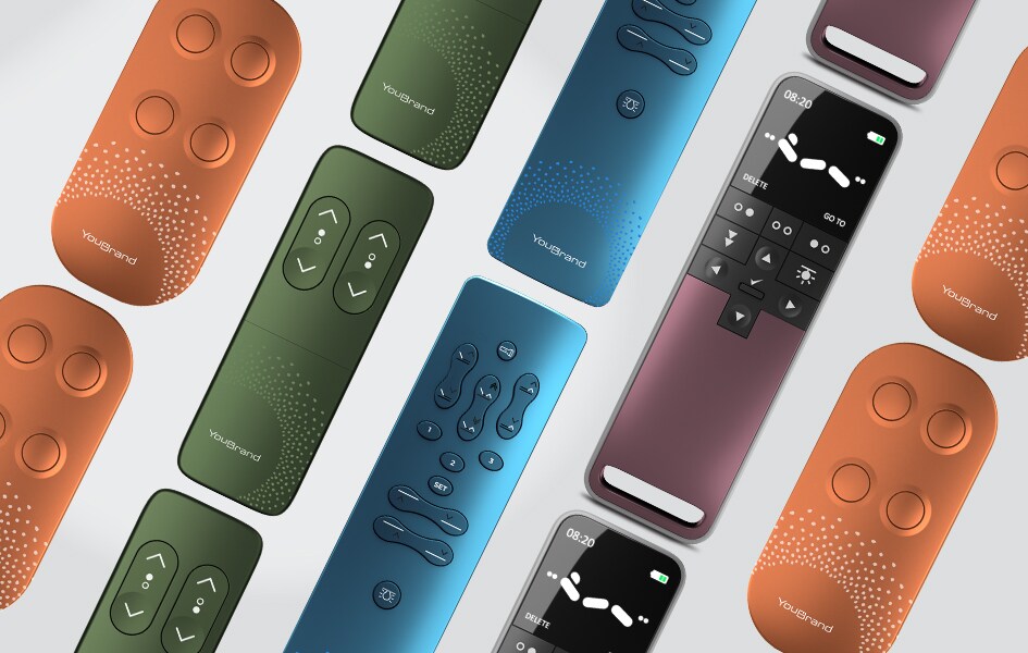 休闲家具用手控器的新颜色、标志和图形、按钮图标。 