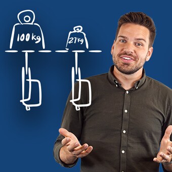 男士在两个同时运行的电动直线推杆旁边，尽管电动推杆支持不同的负载。