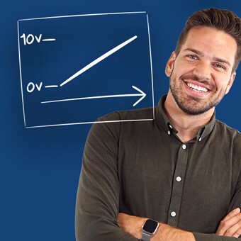 蓝色背景的男子，旁边是位置反馈的插图