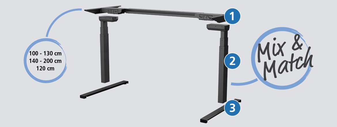 LINAK® 桌架方案 1 全套桌架方案由三种可定制的套装箱组成。