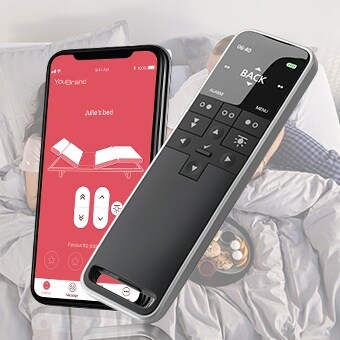 供舒适家具用的高级版推杆系统： LINAK TWINDRIVE 高级版双马达驱动推杆、高级版手控器和 app。 