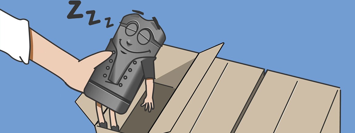 在深度休眠模式下时，BA002 电池盒包装在箱子中以便于运输