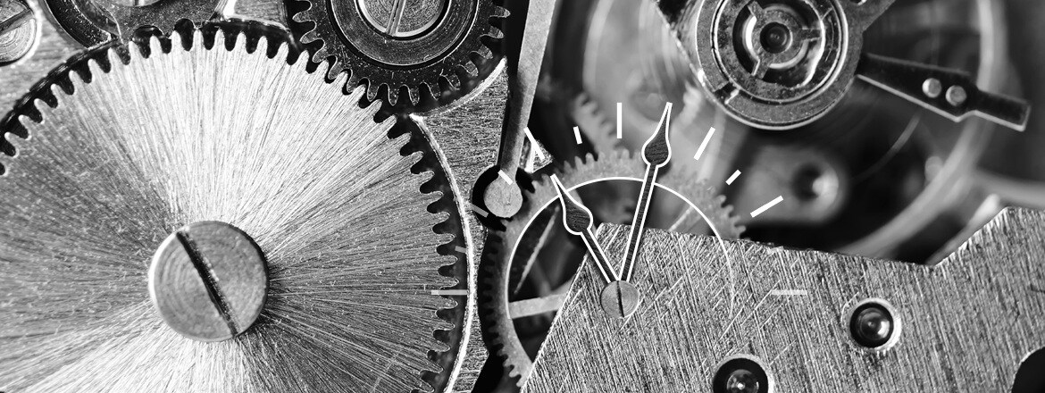 带有钟面的嵌齿轮代表推杆的使用寿命