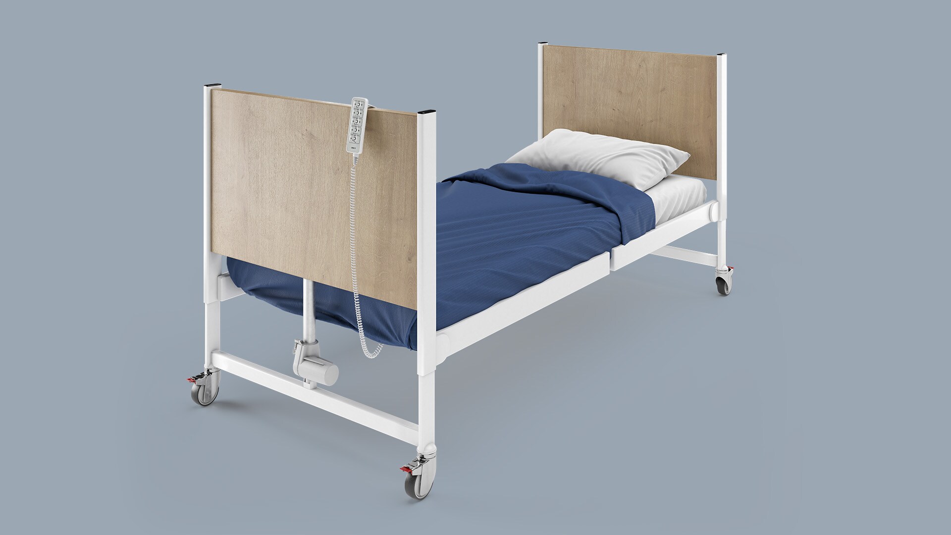 配有 LINAK 产品、推杆驱动的家庭护理床