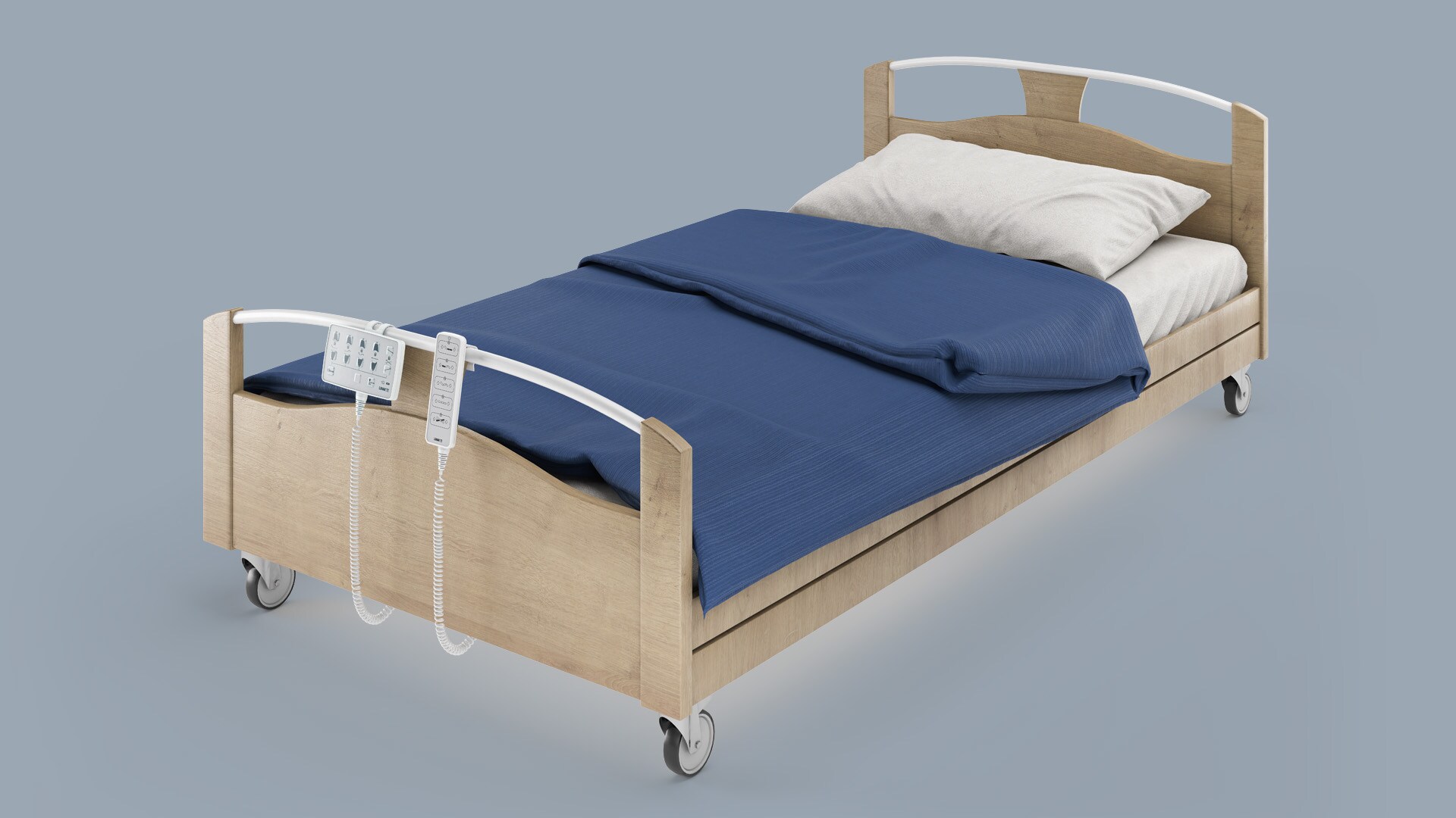 配有 LINAK 产品、推杆驱动的疗养院护理床